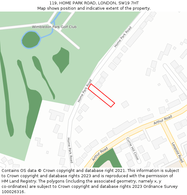119, HOME PARK ROAD, LONDON, SW19 7HT: Location map and indicative extent of plot