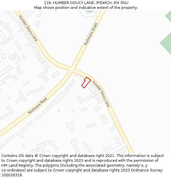 119, HUMBER DOUCY LANE, IPSWICH, IP4 3NU: Location map and indicative extent of plot