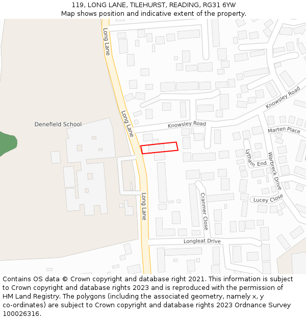 119, LONG LANE, TILEHURST, READING, RG31 6YW: Location map and indicative extent of plot