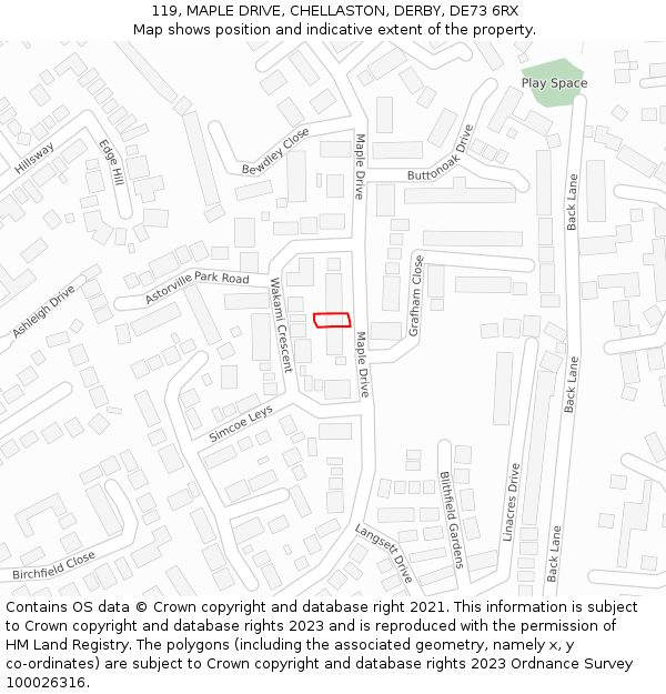 119, MAPLE DRIVE, CHELLASTON, DERBY, DE73 6RX: Location map and indicative extent of plot
