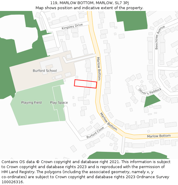 119, MARLOW BOTTOM, MARLOW, SL7 3PJ: Location map and indicative extent of plot