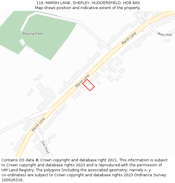 119, MARSH LANE, SHEPLEY, HUDDERSFIELD, HD8 8AS: Location map and indicative extent of plot