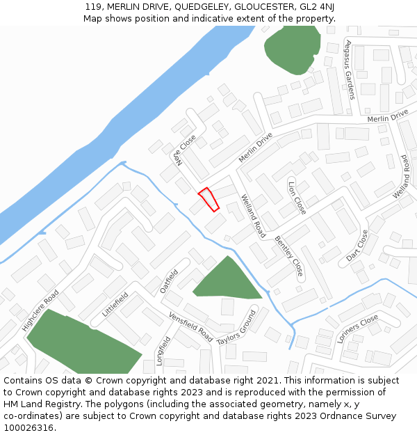 119, MERLIN DRIVE, QUEDGELEY, GLOUCESTER, GL2 4NJ: Location map and indicative extent of plot