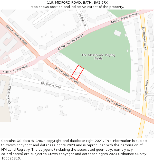 119, MIDFORD ROAD, BATH, BA2 5RX: Location map and indicative extent of plot