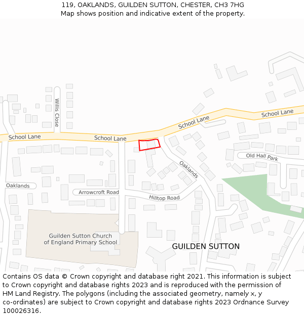 119, OAKLANDS, GUILDEN SUTTON, CHESTER, CH3 7HG: Location map and indicative extent of plot