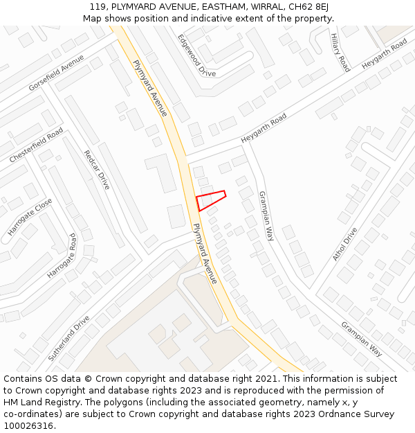 119, PLYMYARD AVENUE, EASTHAM, WIRRAL, CH62 8EJ: Location map and indicative extent of plot