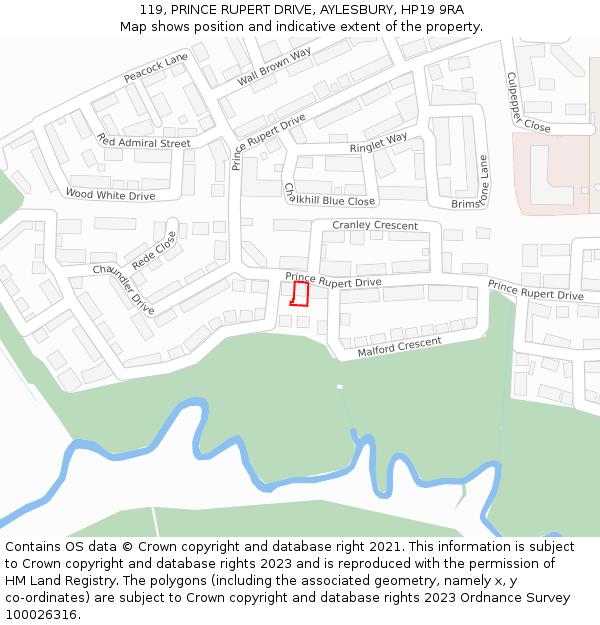 119, PRINCE RUPERT DRIVE, AYLESBURY, HP19 9RA: Location map and indicative extent of plot