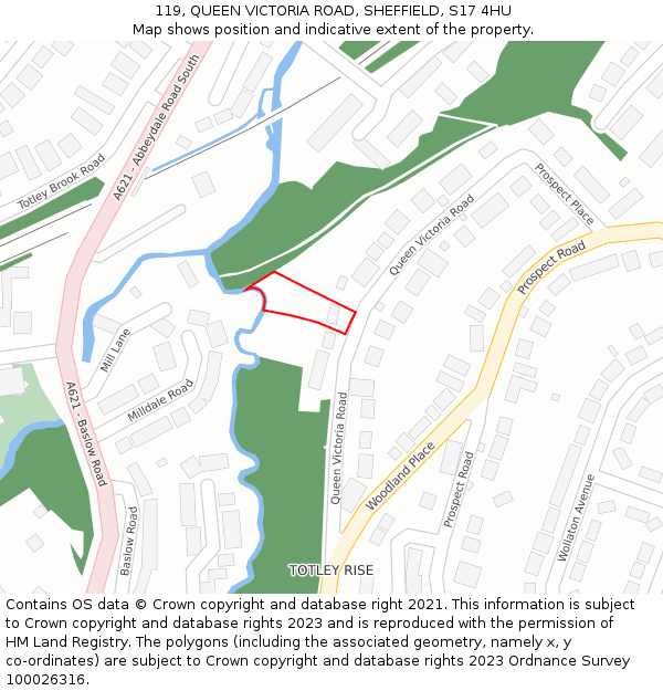 119, QUEEN VICTORIA ROAD, SHEFFIELD, S17 4HU: Location map and indicative extent of plot