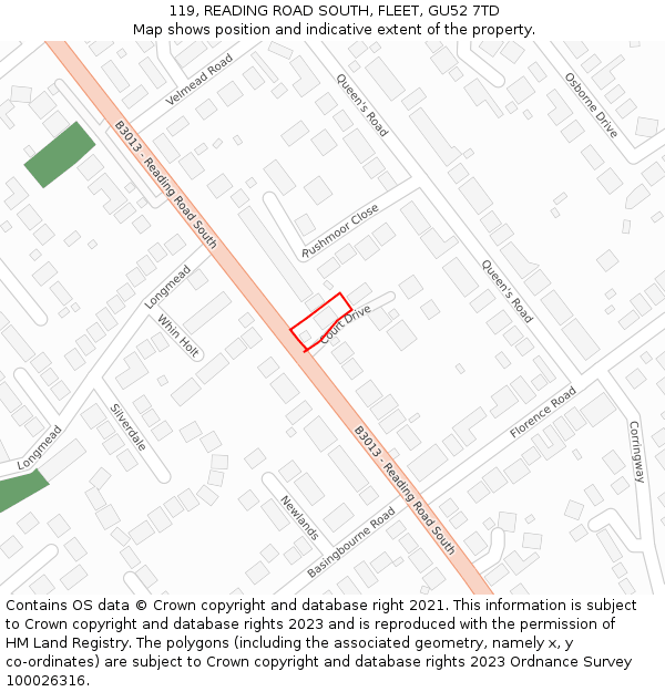 119, READING ROAD SOUTH, FLEET, GU52 7TD: Location map and indicative extent of plot
