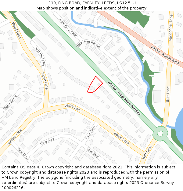 119, RING ROAD, FARNLEY, LEEDS, LS12 5LU: Location map and indicative extent of plot