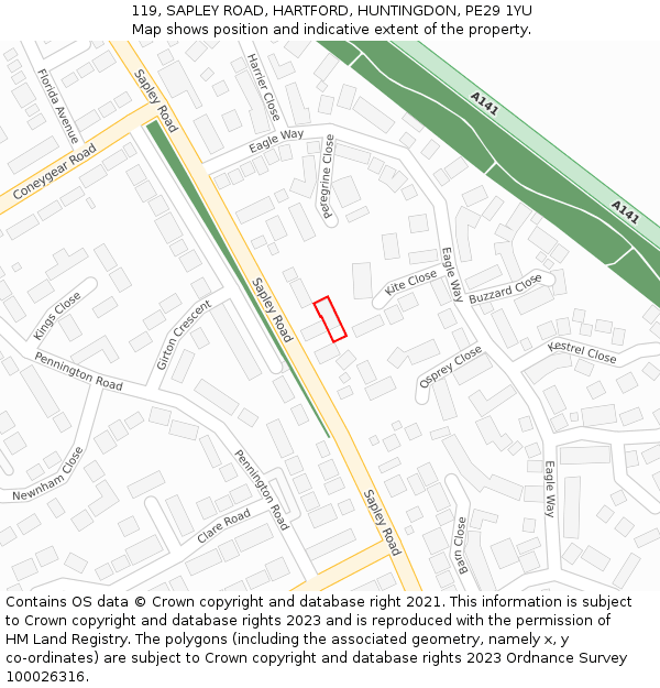 119, SAPLEY ROAD, HARTFORD, HUNTINGDON, PE29 1YU: Location map and indicative extent of plot