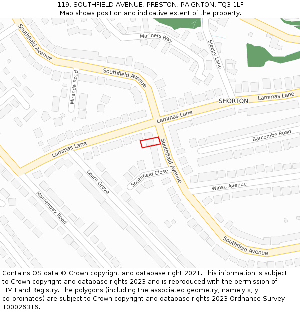 119, SOUTHFIELD AVENUE, PRESTON, PAIGNTON, TQ3 1LF: Location map and indicative extent of plot