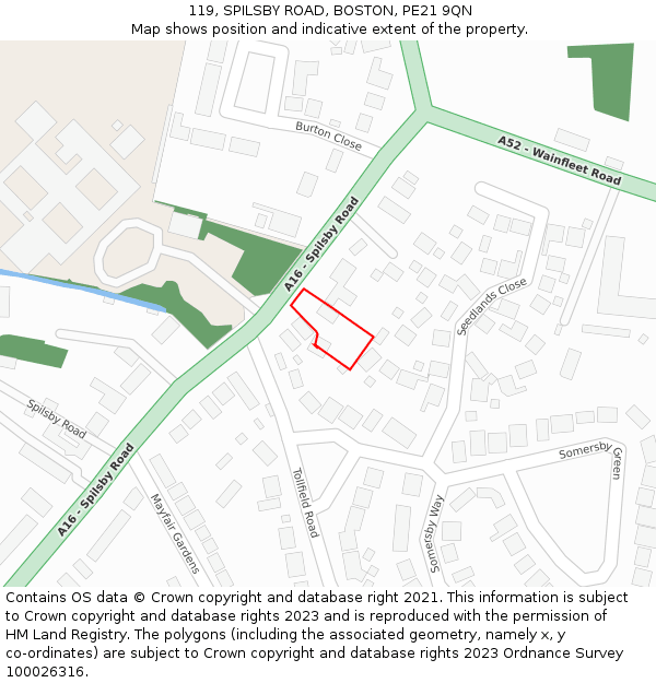 119, SPILSBY ROAD, BOSTON, PE21 9QN: Location map and indicative extent of plot