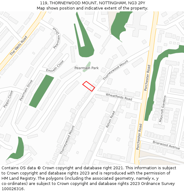 119, THORNEYWOOD MOUNT, NOTTINGHAM, NG3 2PY: Location map and indicative extent of plot