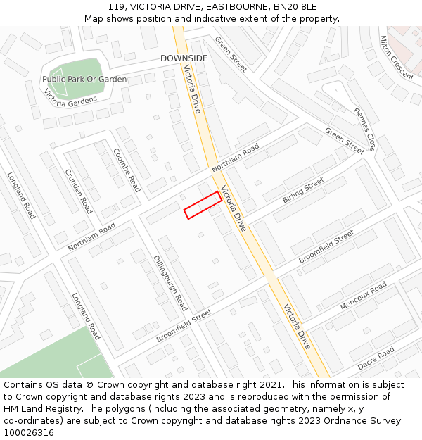 119, VICTORIA DRIVE, EASTBOURNE, BN20 8LE: Location map and indicative extent of plot