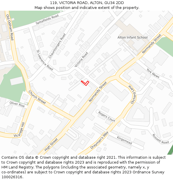 119, VICTORIA ROAD, ALTON, GU34 2DD: Location map and indicative extent of plot