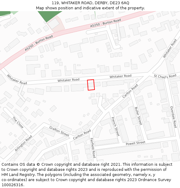 119, WHITAKER ROAD, DERBY, DE23 6AQ: Location map and indicative extent of plot