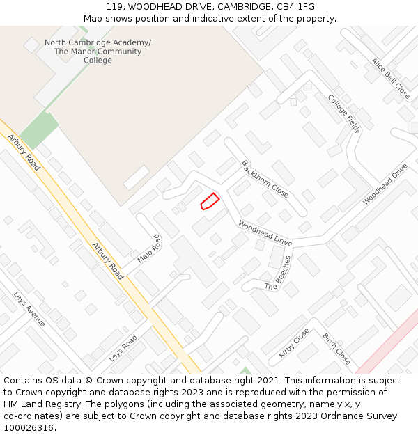 119, WOODHEAD DRIVE, CAMBRIDGE, CB4 1FG: Location map and indicative extent of plot