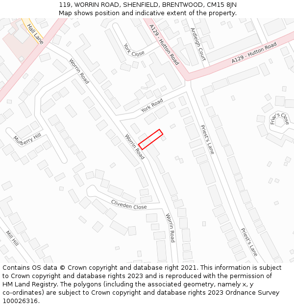 119, WORRIN ROAD, SHENFIELD, BRENTWOOD, CM15 8JN: Location map and indicative extent of plot