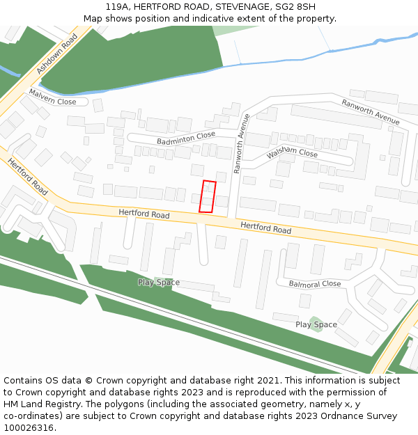 119A, HERTFORD ROAD, STEVENAGE, SG2 8SH: Location map and indicative extent of plot