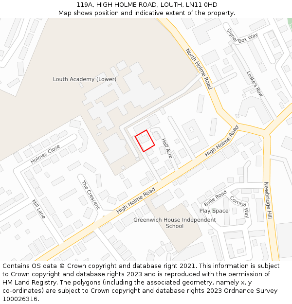 119A, HIGH HOLME ROAD, LOUTH, LN11 0HD: Location map and indicative extent of plot
