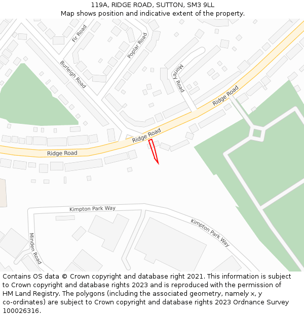 119A, RIDGE ROAD, SUTTON, SM3 9LL: Location map and indicative extent of plot
