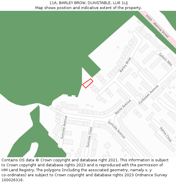 11A, BARLEY BROW, DUNSTABLE, LU6 1UJ: Location map and indicative extent of plot