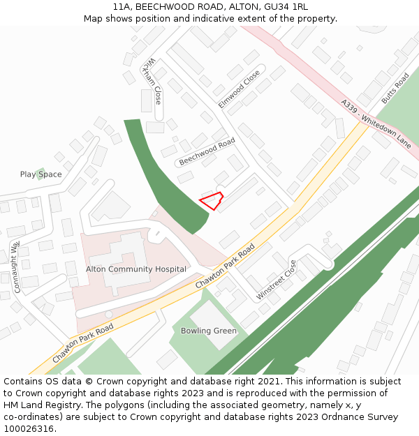 11A, BEECHWOOD ROAD, ALTON, GU34 1RL: Location map and indicative extent of plot