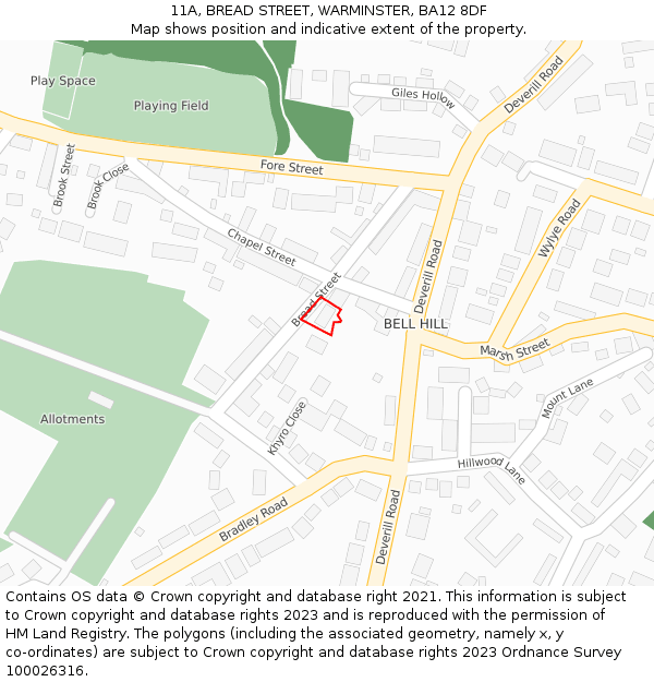 11A, BREAD STREET, WARMINSTER, BA12 8DF: Location map and indicative extent of plot