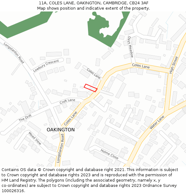 11A, COLES LANE, OAKINGTON, CAMBRIDGE, CB24 3AF: Location map and indicative extent of plot