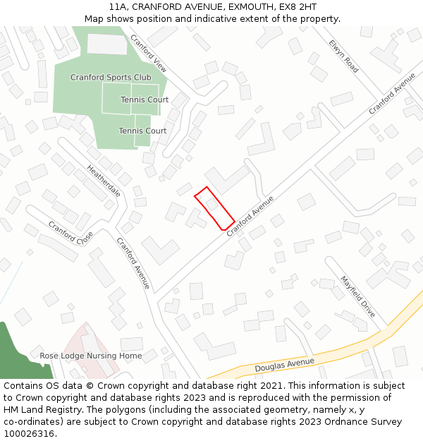 11A, CRANFORD AVENUE, EXMOUTH, EX8 2HT: Location map and indicative extent of plot