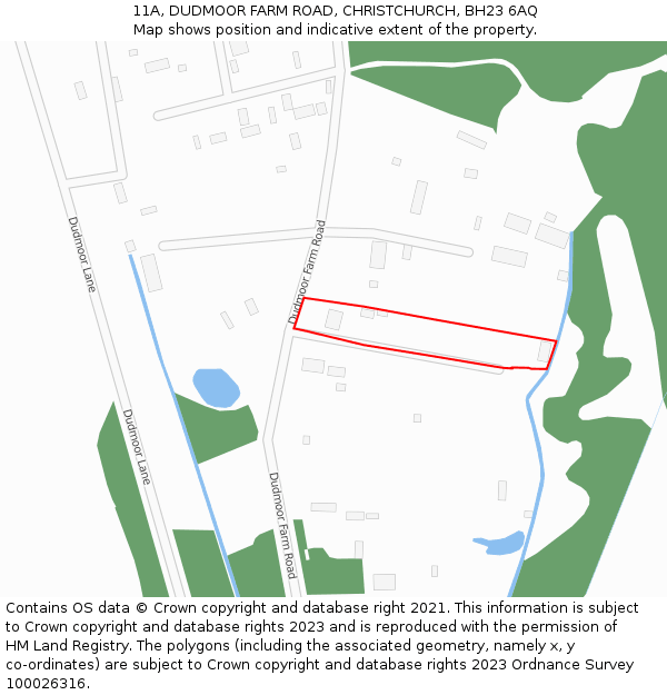 11A, DUDMOOR FARM ROAD, CHRISTCHURCH, BH23 6AQ: Location map and indicative extent of plot