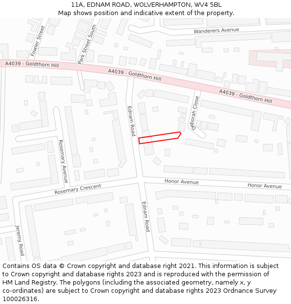 11A, EDNAM ROAD, WOLVERHAMPTON, WV4 5BL: Location map and indicative extent of plot