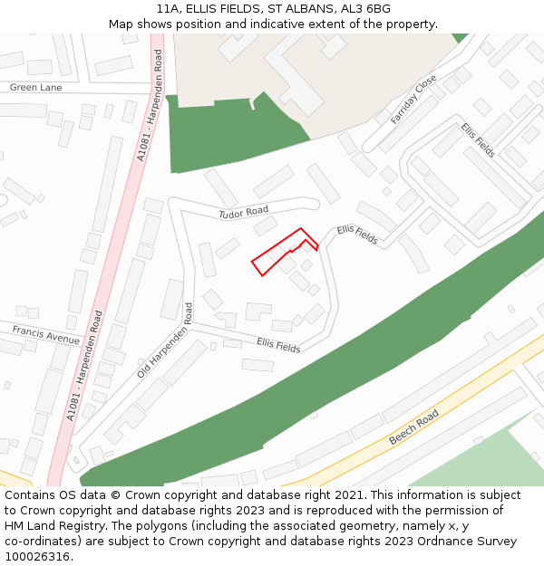11A, ELLIS FIELDS, ST ALBANS, AL3 6BG: Location map and indicative extent of plot