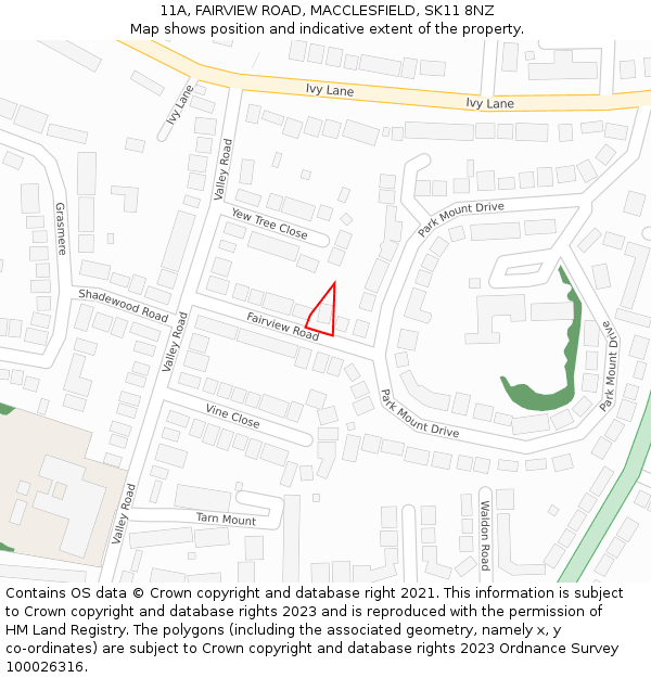 11A, FAIRVIEW ROAD, MACCLESFIELD, SK11 8NZ: Location map and indicative extent of plot