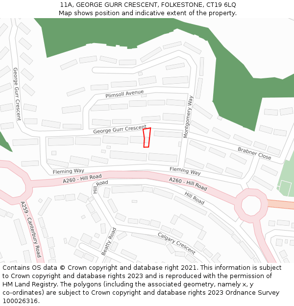 11A, GEORGE GURR CRESCENT, FOLKESTONE, CT19 6LQ: Location map and indicative extent of plot