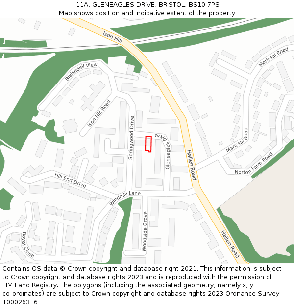 11A, GLENEAGLES DRIVE, BRISTOL, BS10 7PS: Location map and indicative extent of plot