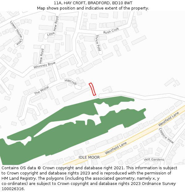 11A, HAY CROFT, BRADFORD, BD10 8WT: Location map and indicative extent of plot