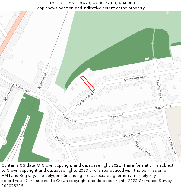 11A, HIGHLAND ROAD, WORCESTER, WR4 9RR: Location map and indicative extent of plot