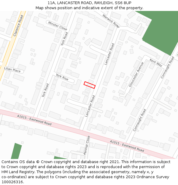 11A, LANCASTER ROAD, RAYLEIGH, SS6 8UP: Location map and indicative extent of plot