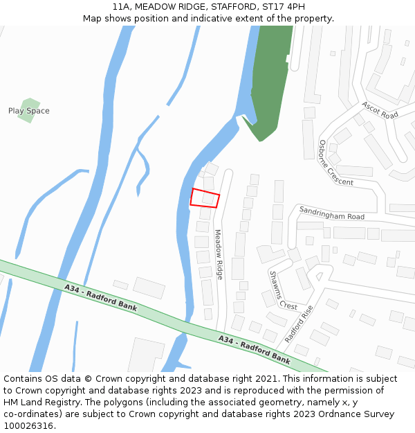 11A, MEADOW RIDGE, STAFFORD, ST17 4PH: Location map and indicative extent of plot