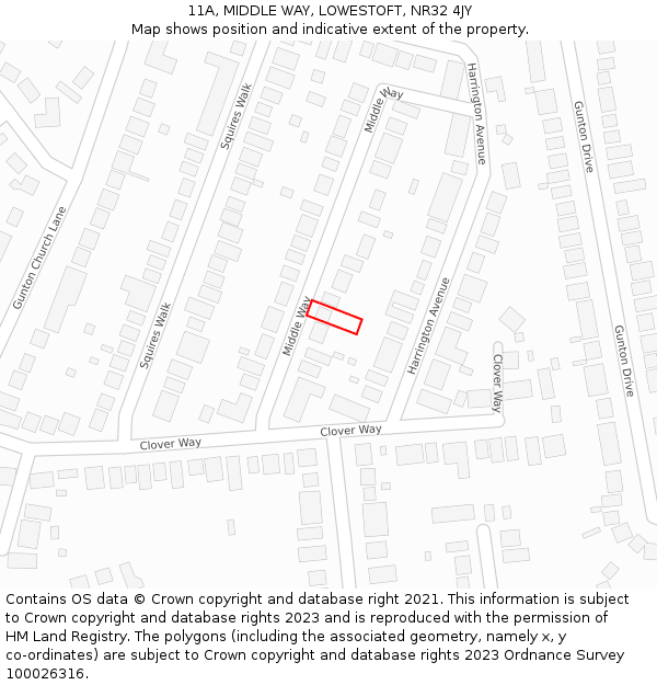 11A, MIDDLE WAY, LOWESTOFT, NR32 4JY: Location map and indicative extent of plot