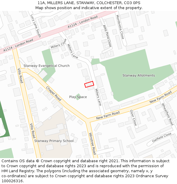 11A, MILLERS LANE, STANWAY, COLCHESTER, CO3 0PS: Location map and indicative extent of plot