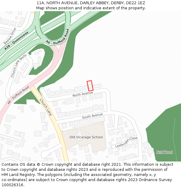 11A, NORTH AVENUE, DARLEY ABBEY, DERBY, DE22 1EZ: Location map and indicative extent of plot