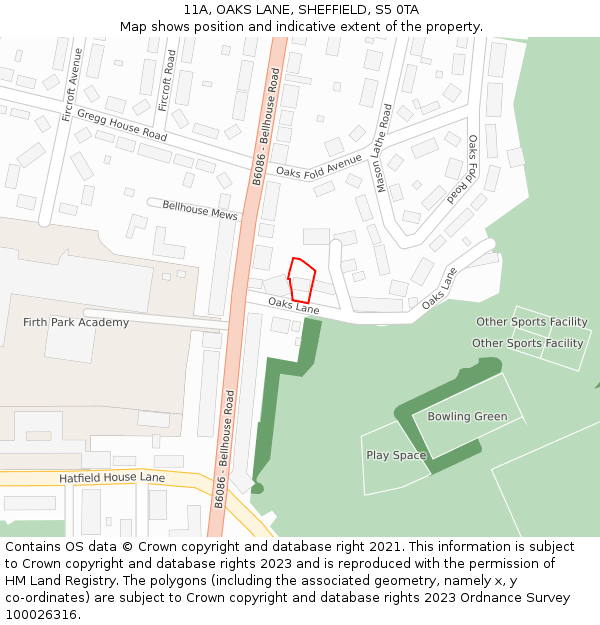 11A, OAKS LANE, SHEFFIELD, S5 0TA: Location map and indicative extent of plot