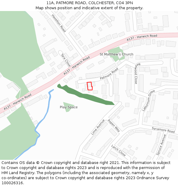 11A, PATMORE ROAD, COLCHESTER, CO4 3PN: Location map and indicative extent of plot