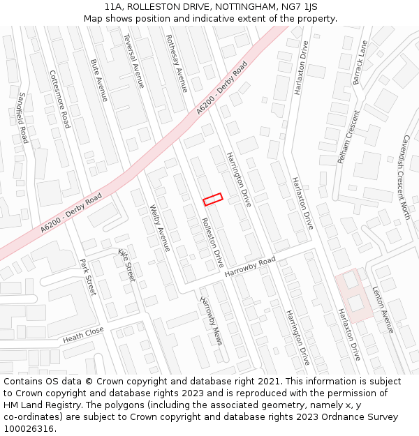 11A, ROLLESTON DRIVE, NOTTINGHAM, NG7 1JS: Location map and indicative extent of plot