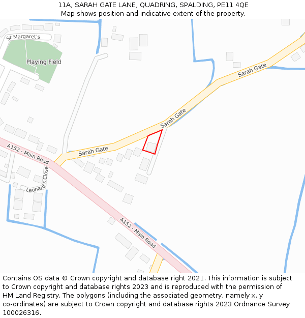 11A, SARAH GATE LANE, QUADRING, SPALDING, PE11 4QE: Location map and indicative extent of plot