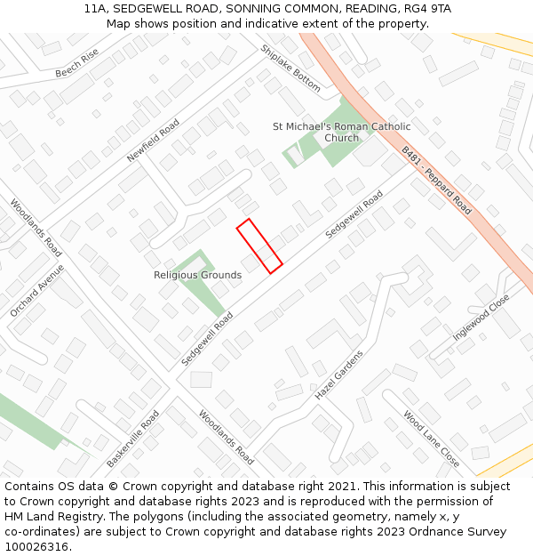 11A, SEDGEWELL ROAD, SONNING COMMON, READING, RG4 9TA: Location map and indicative extent of plot
