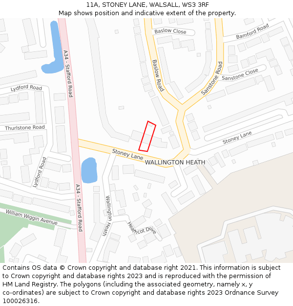 11A, STONEY LANE, WALSALL, WS3 3RF: Location map and indicative extent of plot